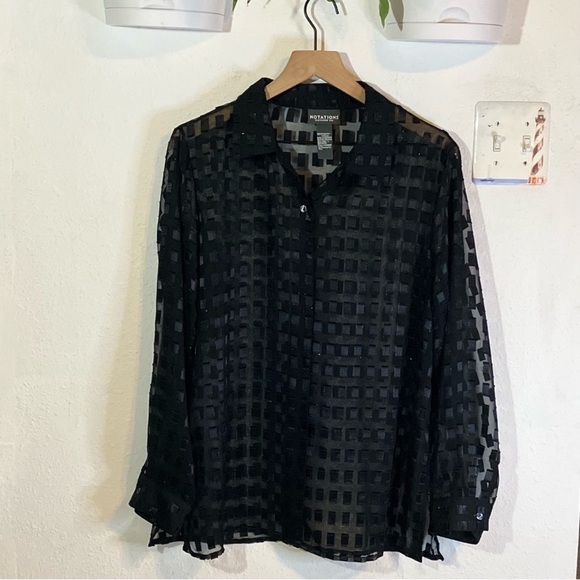 Notations Tops - Notations Black Sheer Square Button Up Blouse